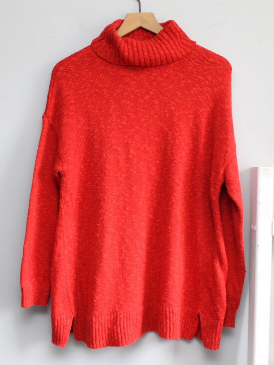J. Jill Sweaters - J. Jill Red Cotton Blend Oversized Tunic Knit Turtleneck Sweater Size Small